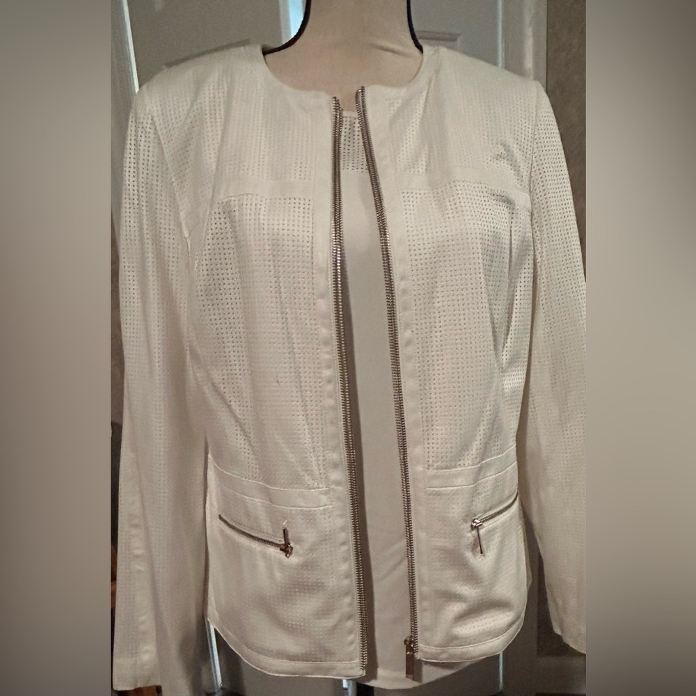 Two piece set: white top (Medium)with matching jacket (8). Wore jacket once. EUC
